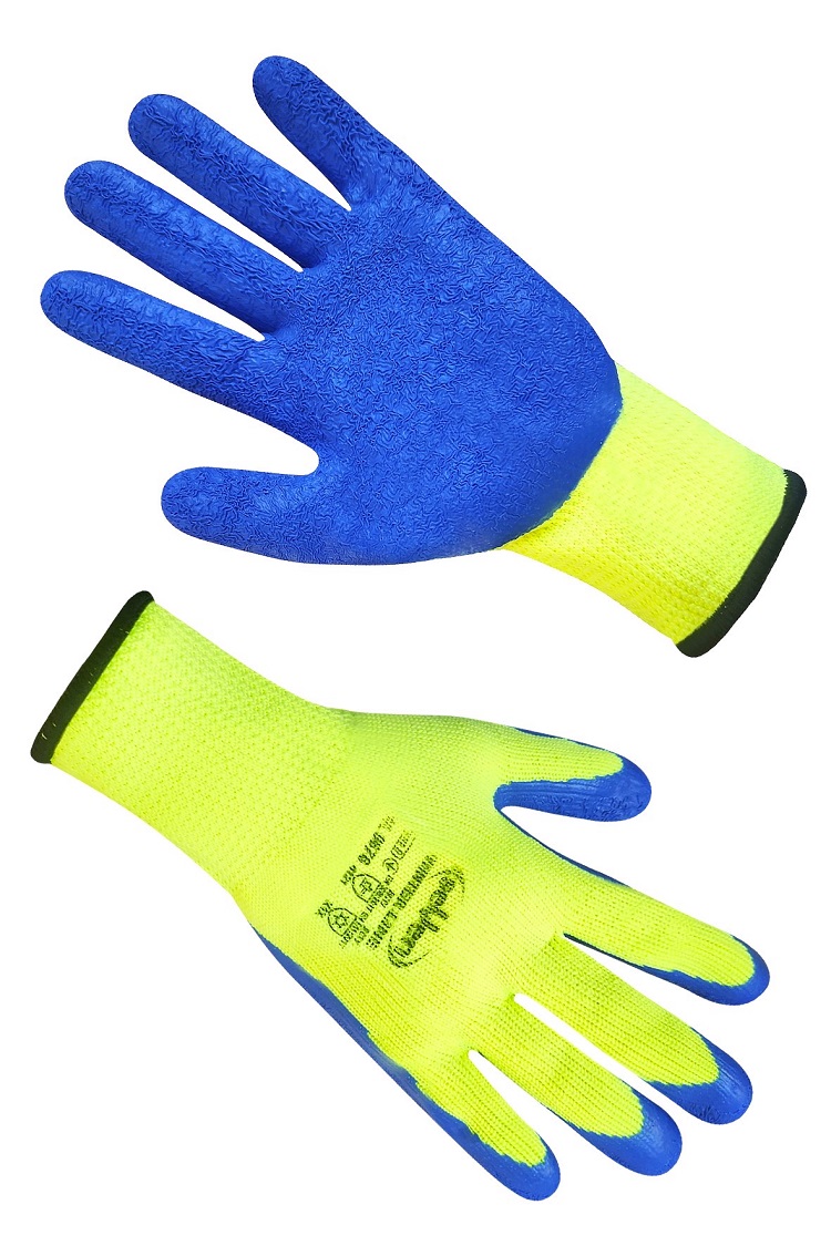 Рукавички утеплені синтетичні салатові з блакитним неповним латексним покриттям SEVEN 69676